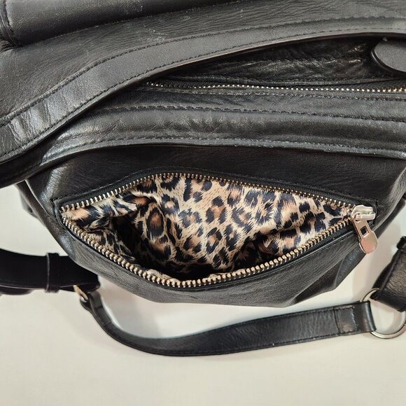 Danier Black Leather Purse w/ Leopard Print Interior - Picture 6 of 11